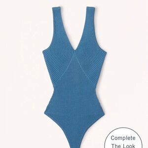 abercrobie & fitch elevated knit v neck blue bodysuit size xlarge